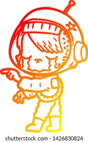 warm gradient line drawing of a cartoon crying astronaut girl