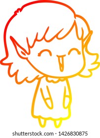 warm gradient line drawing of a cartoon elf girl