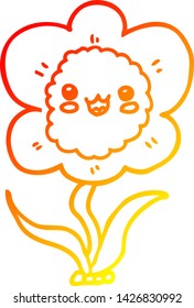 dibujo de línea de degradado cálido de una flor de dibujos animados