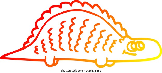 warm gradient line drawing of a cartoon prehistoric dinosaur
