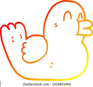warm gradient line drawing of a cartoon happy duck
