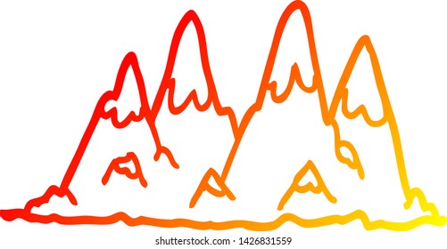 dibujo de línea de degradado cálido de una cordillera de dibujos animados