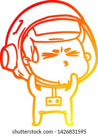 warm gradient line drawing of a cartoon stressed astronaut