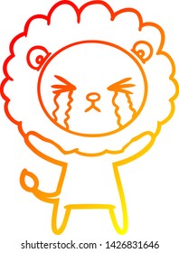 warm gradient line drawing of a cartoon crying lion