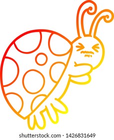 warm gradient line drawing of a cartoon ladybug