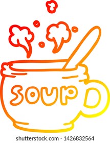 warm gradient line drawing of a cartoon of hot soup