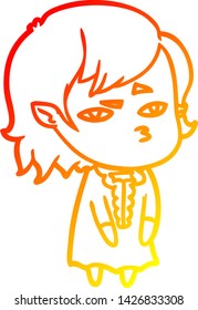 warm gradient line drawing of a cartoon vampire girl