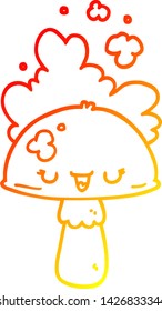 warm gradient line drawing of a cartoon mushroom with spoor cloud