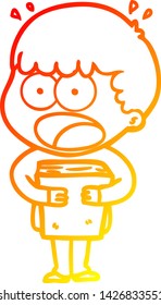 warme Farbverlauf-Linie Zeichnung eines Cartoon schockiert Mann mit einem Buch