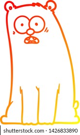 warm gradient line drawing of a cartoon surprised bear