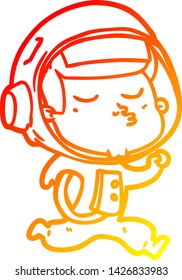 warm gradient line drawing of a cartoon confident astronaut running