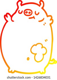 warm gradient line drawing of a cartoon fat pig