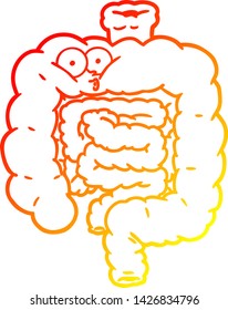 warm gradient line drawing of a cartoon surprised intestines