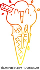 warm gradient line drawing of a cartoon ice cream