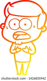warm gradient line drawing of a cartoon shocked man