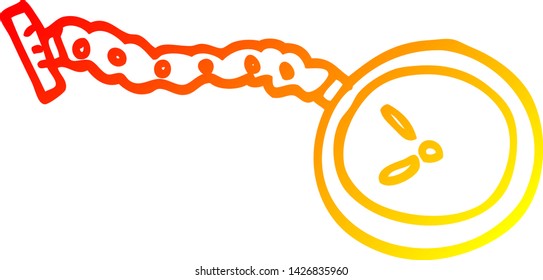 warm gradient line drawing of a cartoon pocket watch