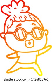 warm gradient line drawing of a cartoon dancing woman wearing sunglasses