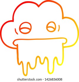 warm gradient line drawing of a cartoon rain cloud
