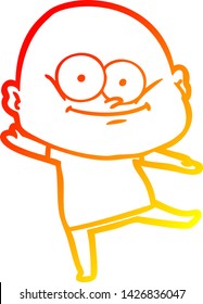 warm gradient line drawing of a cartoon bald man staring