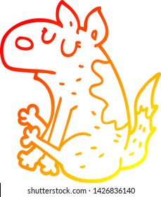 warm gradient line drawing of a cartoon dog sitting