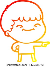 warm gradient line drawing of a cartoon happy boy
