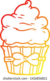 dibujo de línea de gradiente cálido de una tarta de lujo de dibujos animados