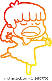 dibujo de línea de gradiente cálido de una mujer caricaturista hablando fuerte