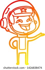 warm gradient line drawing of a cartoon laughing astronaut
