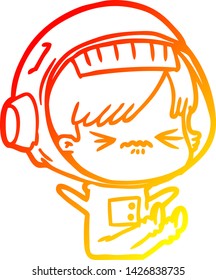 dibujo de línea de gradiente cálido de una astronauta de dibujos animados