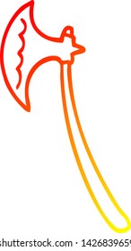 dibujo de línea de gradiente cálido de un hacha medieval de dibujos animados