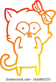 warm gradient line drawing of a cartoon cat
