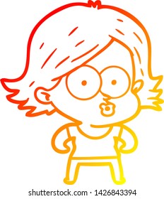 warm gradient line drawing of a cartoon girl pouting