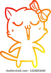 dibujo de línea de degradado cálido de un gato de dibujos animados