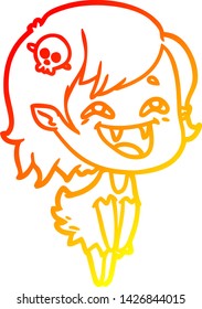 dibujo de línea de gradiente cálido de una caricatura que ríe muchacha vampiro