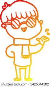 warm gradient line drawing of a cartoon boy wearing spectacles