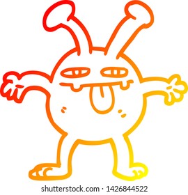 dibujo de línea de degradado cálido de un monstruo de dibujos animados