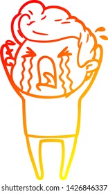 warm gradient line drawing of a cartoon crying man