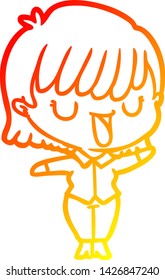 warm gradient line drawing of a cartoon woman