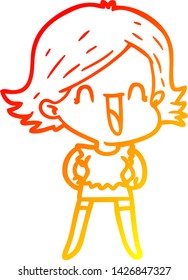 warm gradient line drawing of a cartoon happy woman