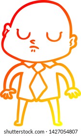 warm gradient line drawing of a cartoon bald man