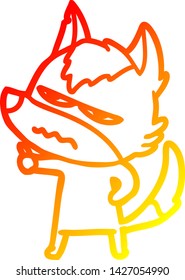 warm gradient line drawing of a cartoon annoyed wolf