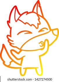warm gradient line drawing of a cartoon wolf whistling