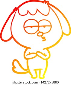 warm gradient line drawing of a cartoon bored dog