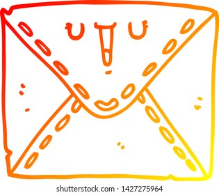 dibujo de línea de degradado cálido de un sobre de dibujos animados