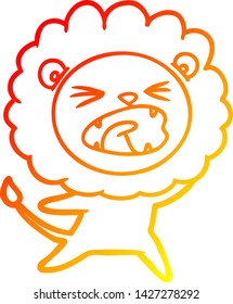 dibujo de línea de gradiente cálido de un león de dibujos animados