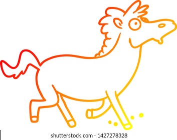 warm gradient line drawing of a cartoon running horse