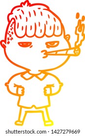 warm gradient line drawing of a cartoon man smoking