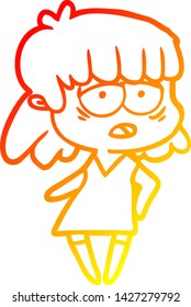 warm gradient line drawing of a cartoon tired woman