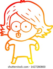 dibujo de línea de gradiente cálido de una niña de dibujos animados