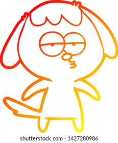 warm gradient line drawing of a cartoon bored dog